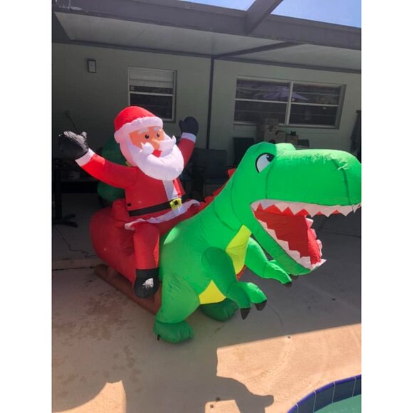 🆕8.2FT Long Christmas Inflatables with LED Santa Ride on Dinosaur Outdoor Decor - Picture 2 of 9